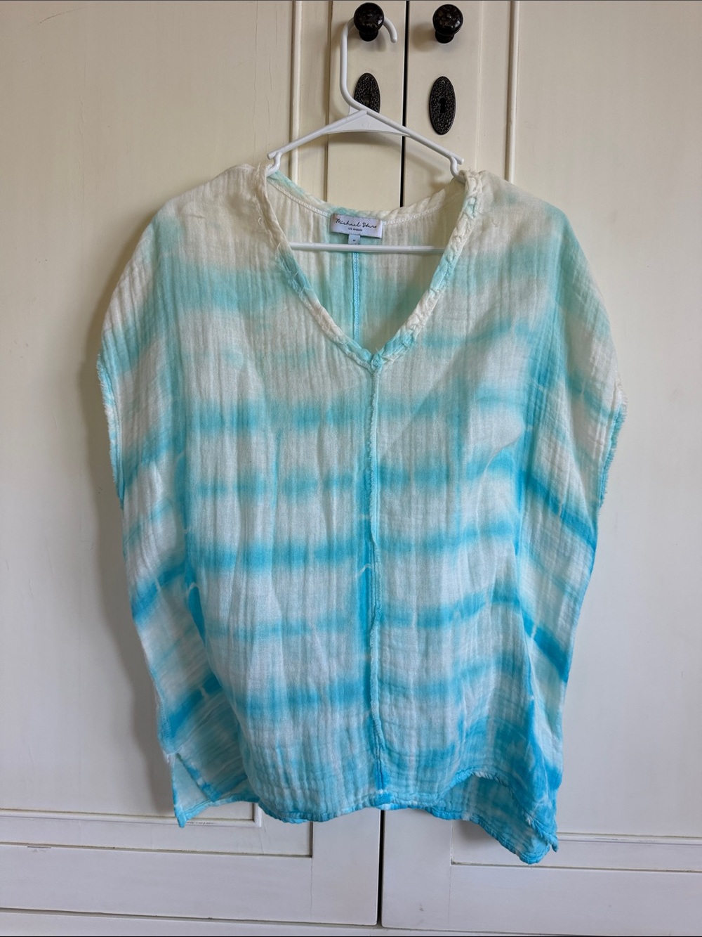 Michael Stars White & Light Blue Striped V-Neck Tunic